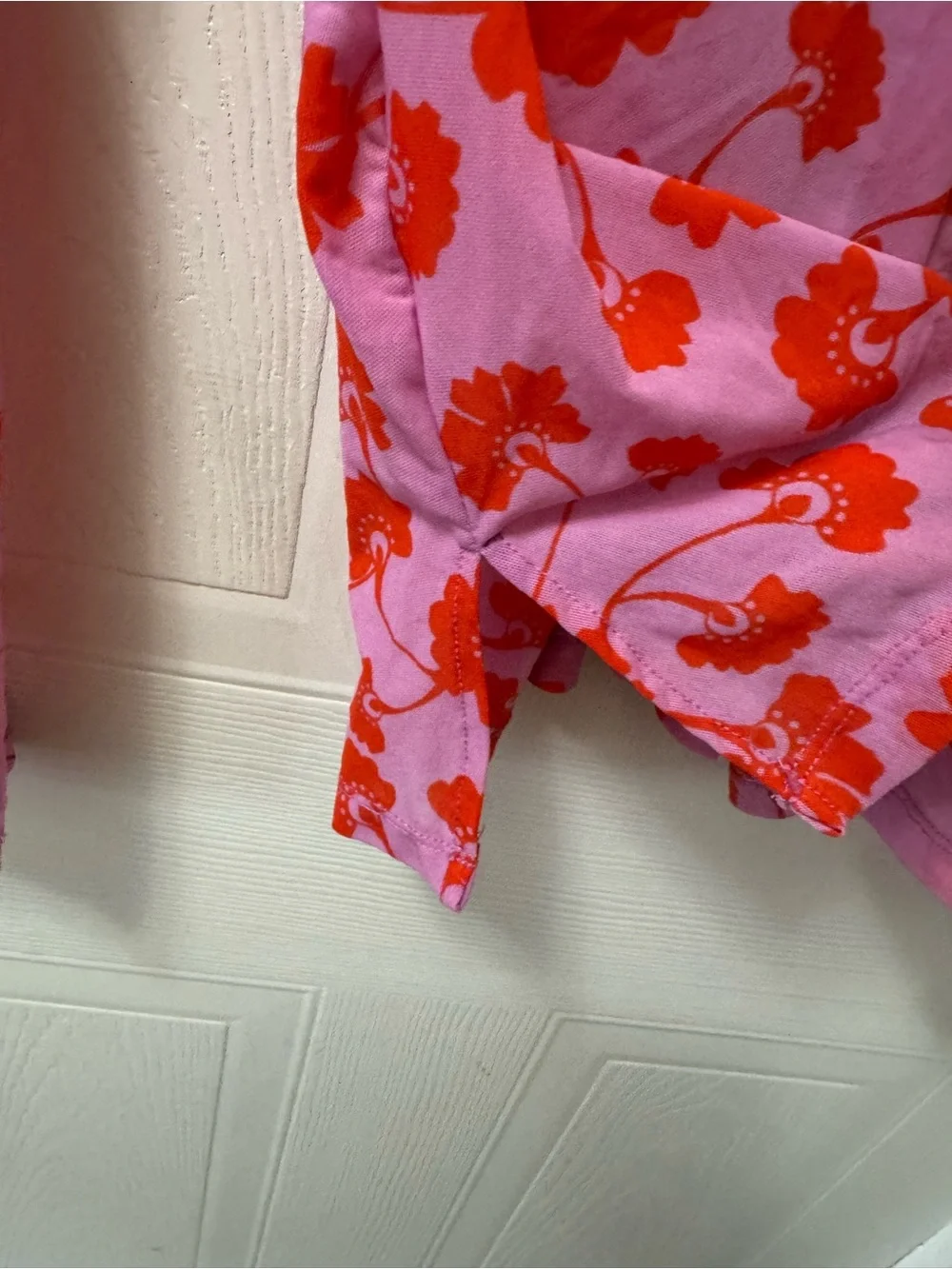 Free People Pink Button-Down Top with Red Floral Print